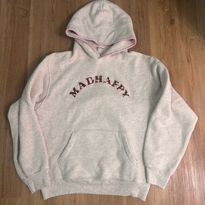Madhappy Off-White Hoodie with Pink Stitching